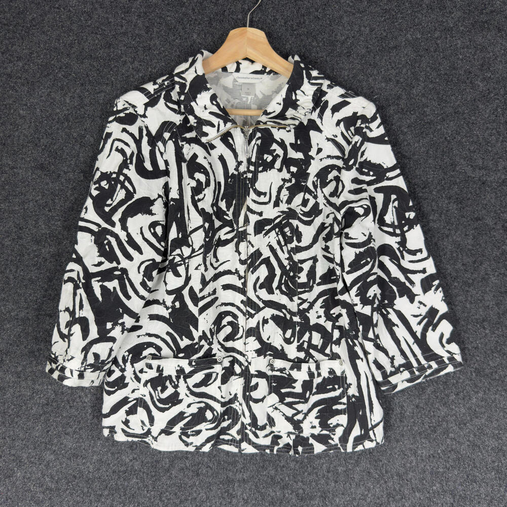 Christopher & Banks Jacket Women M Medium White Geometric Full Zip Collared
